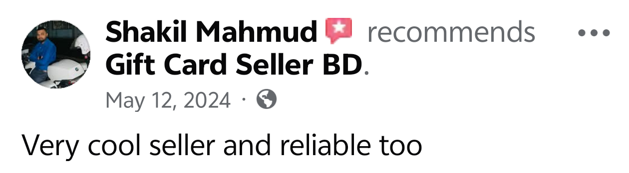 Shakil Mahmud customer review on Gift Card Seller BD