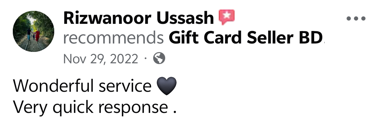 Verified customer feedback screenshot on Gift Card Seller BD