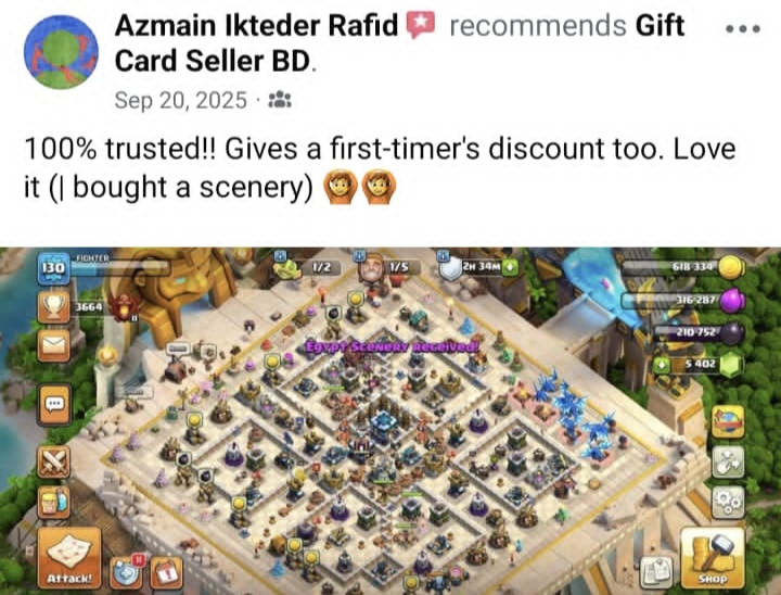 Verified customer feedback screenshot on Gift Card Seller BD